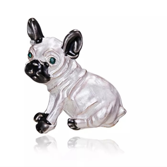 New gold plated green crystal Black-and-white pug necklace/brooch - Picture 10 of 11